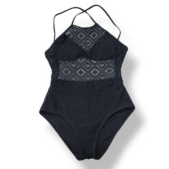 Aerie Crochet One Piece Swimsuit in Black Size Small - Picture 1 of 13